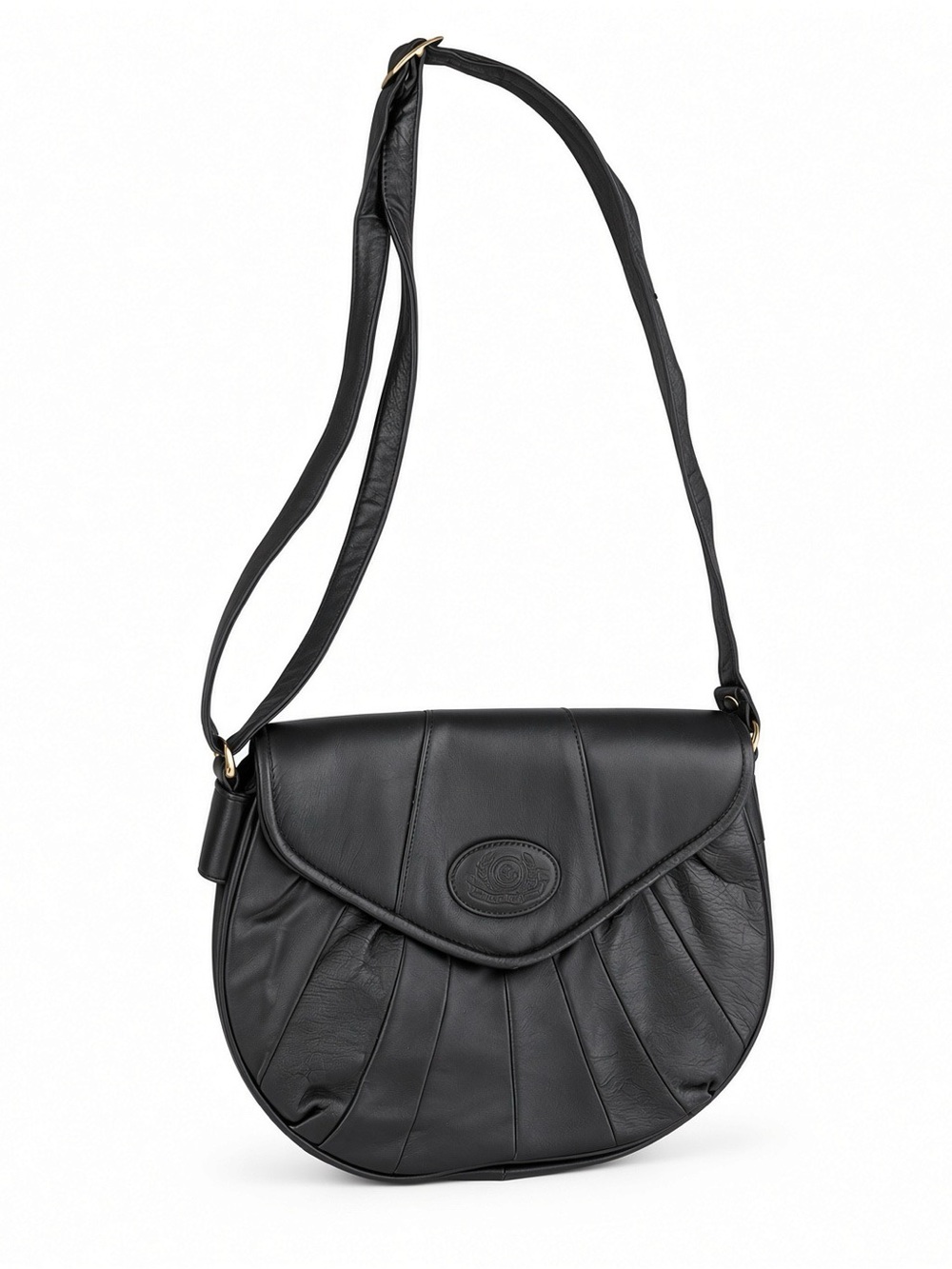 Leather by Mann Black Pleated Sunburst Saddle Bag Purse Made in Canada